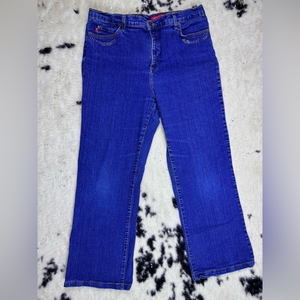 NYDJ Vintage Dark Wash High Rise Straight Leg Tummy Tuck Denim Jeans Size 16